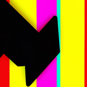 A colorful abstract background with a large black arrow pointing downward.