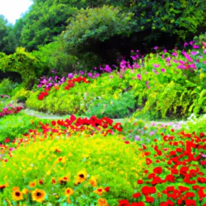 A lush garden filled with flowers in vibrant colors.