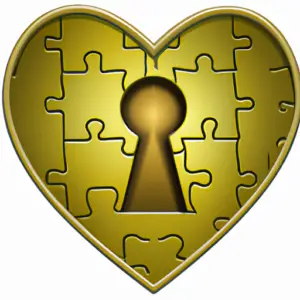 A heart-shaped puzzle with a golden keyhole in the center.