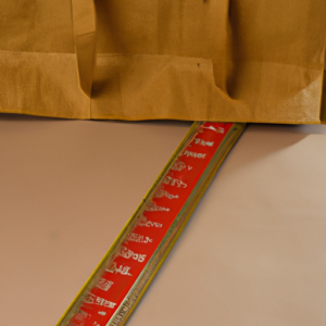 Suggested Prompt: A ruler laid across a shopping bag.