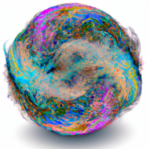 A globe with a swirling cloud of colorful fractal shapes radiating from it.