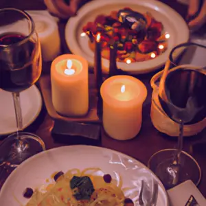 A romantic candlelit dinner in a cozy corner of a restaurant.