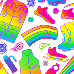 Brightly colored sports gear in a rainbow pattern.