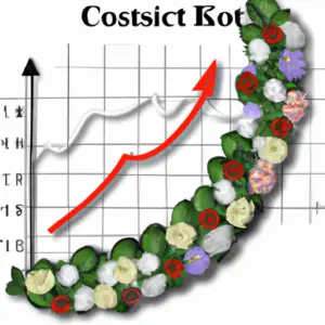 A funeral wreath with a graph showing increasing costs.